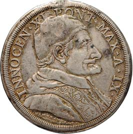 Gubbio Clemente XI, 1700-1721 1277 Mezzo baiocco A. IV - D/ Stemma R/ Valore entro rami di lauro - Muntoni 254 (CU) q.
