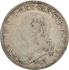 1319 Scudo nuovo da 6 lire 1765 - D/ Busto a sinistra R/ Stemma coronato - Cudazzo 946h (AG) MB/q.BB 350 1320 Mezzo scudo nuovo 1755 - D/ Busto a sinistra R/ Stemma coronato - Cudazzo 947a (AG) q.