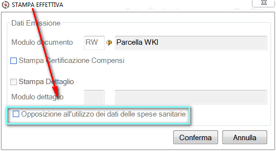 La selezione del campo identifica sia che l'azienda/studio è un soggetto interessato alla trasmissione dei dati al Sistema Tessera Sanitario sia l'abilitazione di una specifica opzione per riportare