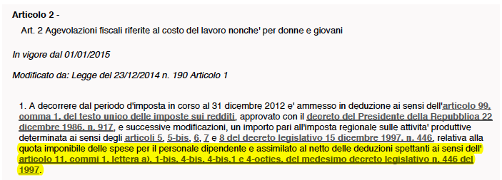 LA NUOVA DEDUZIONE AI FINI IRAP