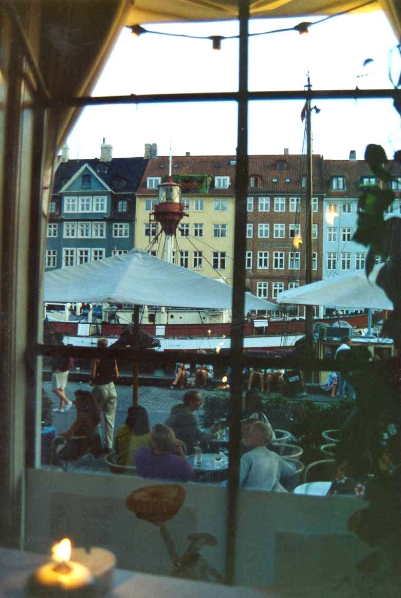 Foto scattata dall interno di un ristorante, lungo il porto Nyhavn di Copenhagen Ricordo anche il Parco divertimenti Tivoli dove abbiamo passato una serata giocando.