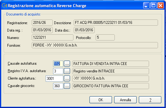 compare la maschera per la registrazione automatica confermare con OK, a procedura provvederà a fare