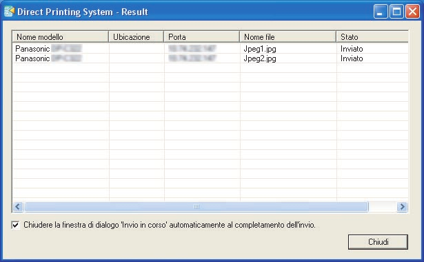 Viene visualizzata la finestra Result quando tutti i file sono stati inviati alle