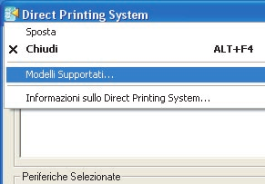 Versione software e modelli supportati Verifica della versione software Fare clic con il tasto destro del mouse sulla barra del titolo della finestra Strumento Direct Printing System e selezionare