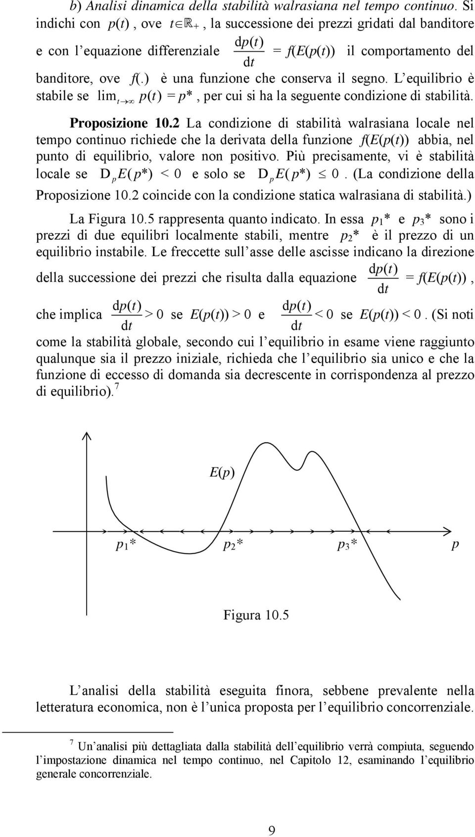 2 La codzoe d stabltà walrasaa locale el temo cotuo rchede che la dervata della fuzoe f(e((t)) abba, el uto d equlbro, valore o ostvo.