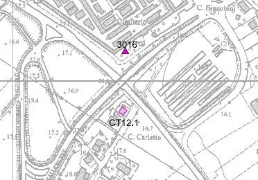 Cartografia punti di misura LEGENDA Edifici oggetto di misurazione CAMPAGNE DI MONITORAGGIO 2001-2005 Sito di misura Descrizione punto di misura Data E (V/m) CT12.