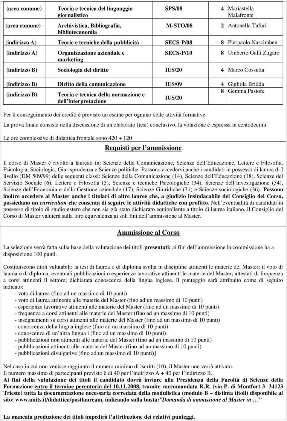 della comunicazione IUS/09 4 Gigliola Bridda 8 Gemma Pastore (indirizzo B) Teoria e tecnica della normazione e IUS/20 dell interpretazione Per il conseguimento dei crediti è previsto un esame per