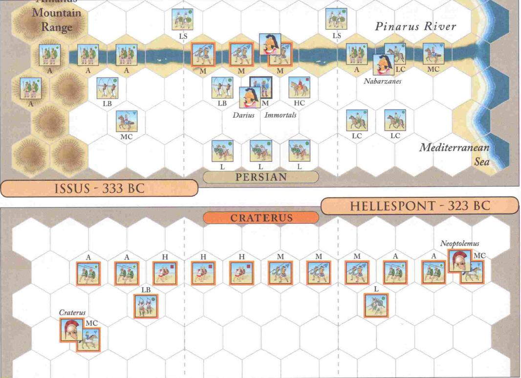 6) Gabiene Rimpiazzate le seguenti unità e blocchi di colore marrone chiaro nell armata di Antigonus con i blocchi equivalenti di colore arancione: 2 unità di fanteria pesante (H) 2 unità di fanteria