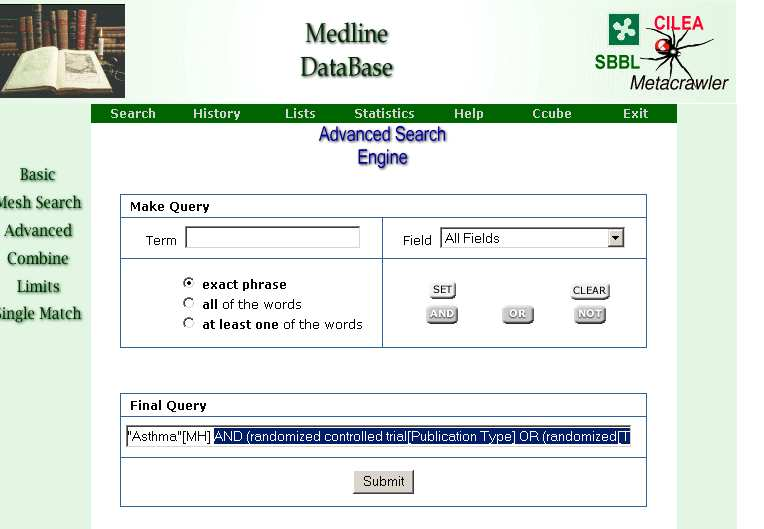CLINICAL QUERIES via Metacrawler I filtri delle clinical queries possono essere copiati e riportati nella final query, collegandoli ad uno o più termini di ricerca STRATEGIE DI RICERCA I