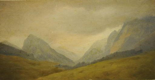 Fig. XXXIX: Vallata con montagne, forse 1850-1855, cm 18,7x36,4, olio su cartoncino, collezione privata. Fig.