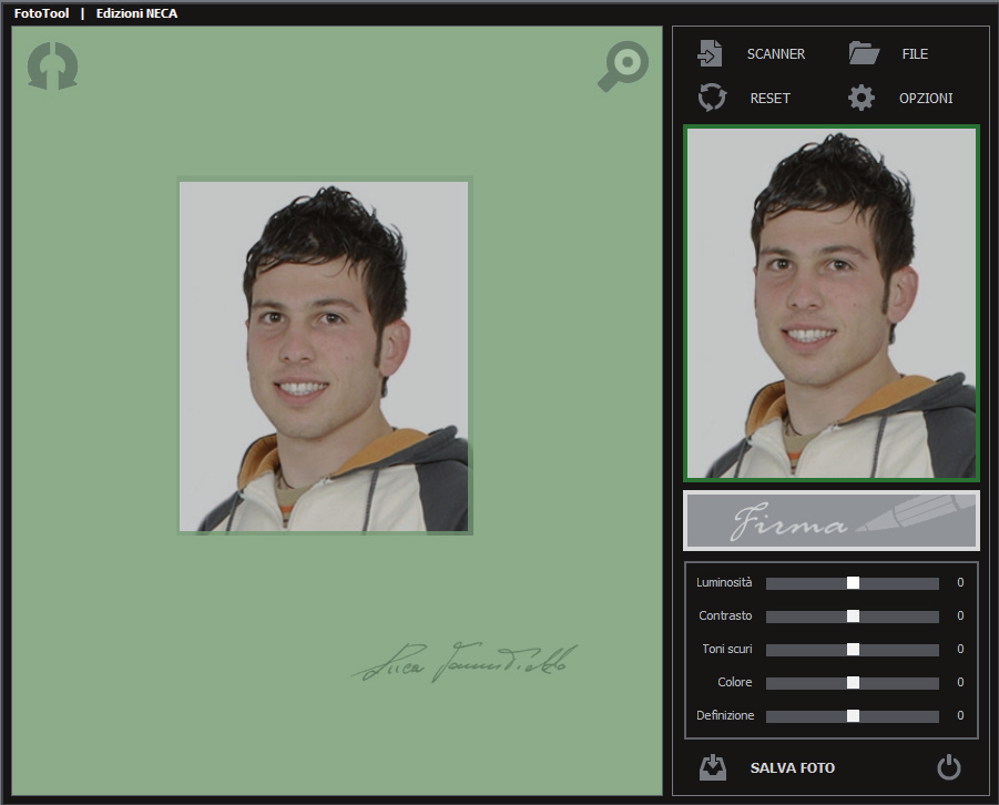 Utilizzo di FotoTool RITAGLI e RITOCCO - Tipo di selezione di default all'avvio: permette di preimpostare il formato del ritaglio alla prima acquisizione (fototessera o firma); - Inizio ritaglio