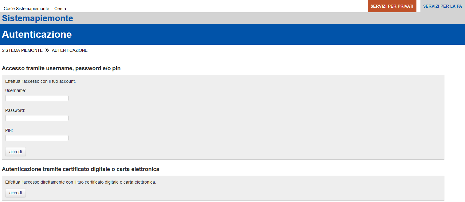 Pagina 12 di 20 3 Accedere al sistema Collegarsi al seguente indirizzo: http://www.sistemapiemonte.