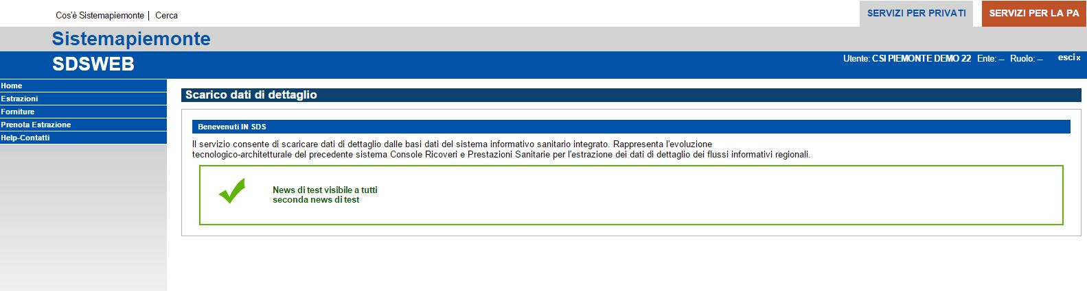 Pagina 13 di 20 Se le credenziali sono valide si accede alla pagina principale del servizio, che appare come segue: 3.