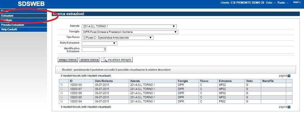 Pagina 17 di 20 5 Scaricare un'estrazione L'utente ha facoltà di scaricare le estrazioni prenotate, una volta che il sistema ha generato il file con i dati richiesti (operazione che generalmente