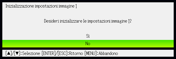 Riporto delle impostazioni del proiettore ai rispettivi stati di default di fabbrica iniziali È possibile usare i procedimenti descritti in questa sezione per riportare tutte le impostazioni in un