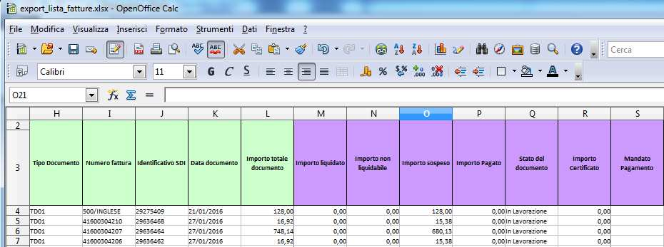 Tutti gli importi inseriti nella colonna O dovranno essere contabilizzati per poter chiudere le fatture.