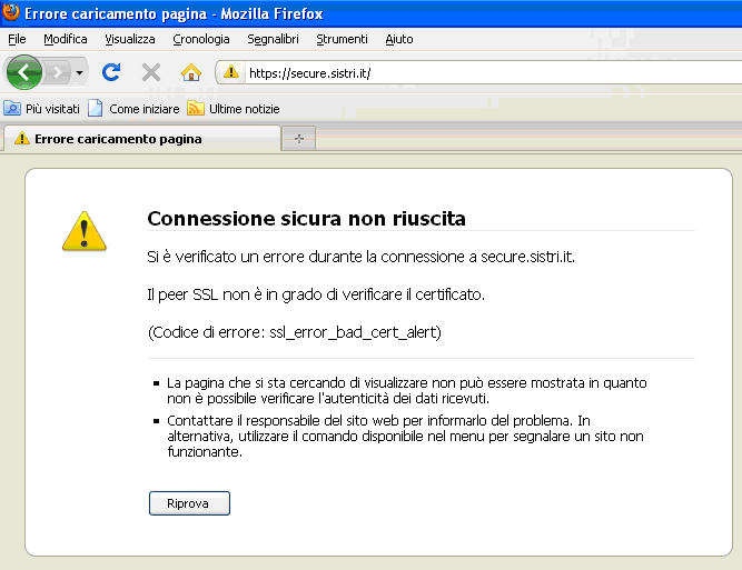 Accesso al sistema (14) Accesso come singolo utente (2) ssl_error_bad_cert_alert Questo errore capita quando l utente inserisce un PIN NON CORRETTO.