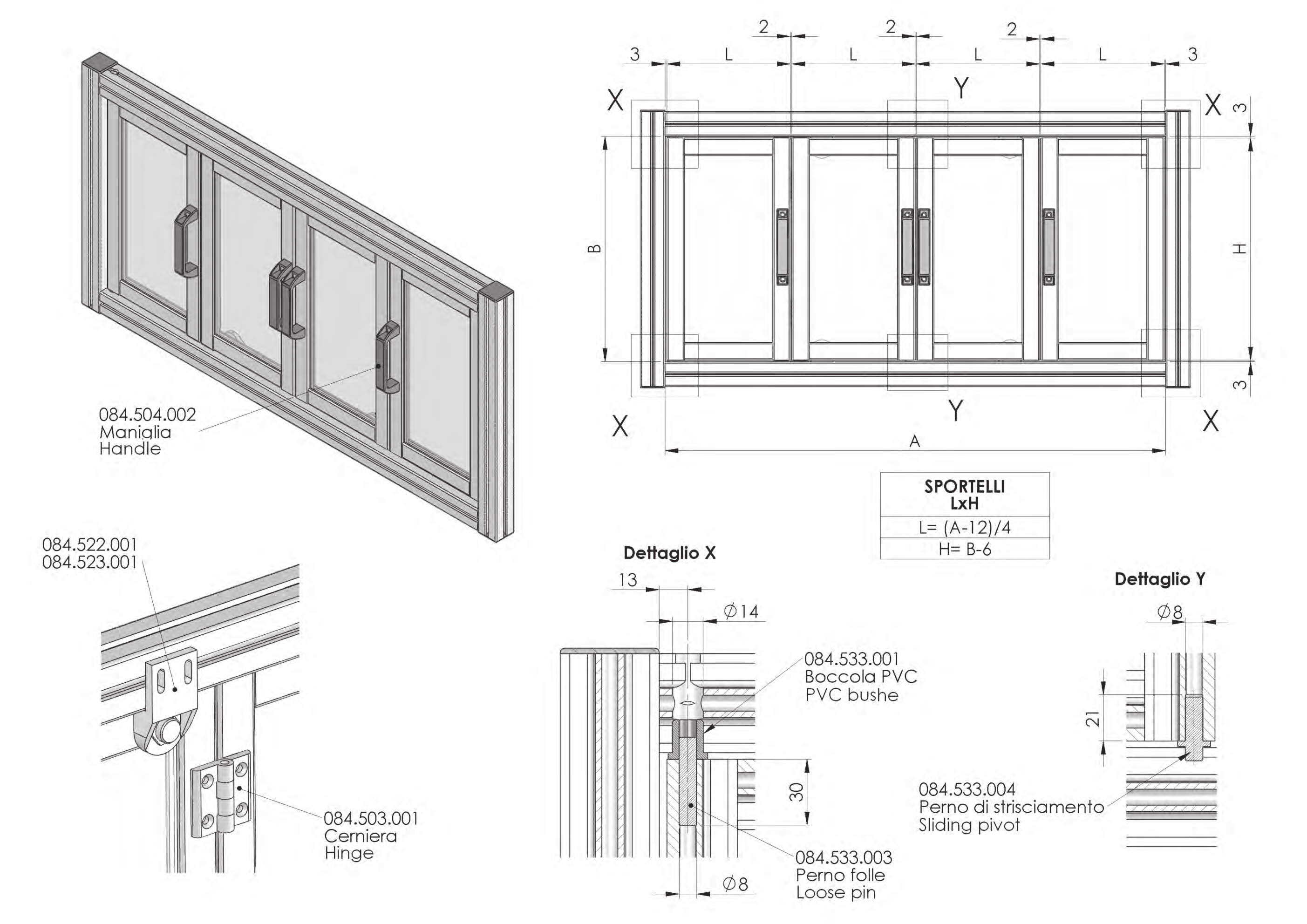 SISTEMA DI MONTAGGIO PORTE A SOFFIETTO DOPPIO SENZA INTERRUTTORE ASSEMBLY SYSTEM FOR DOUBLE BELLOWS DOORS WITHOUT SWITCH 2.