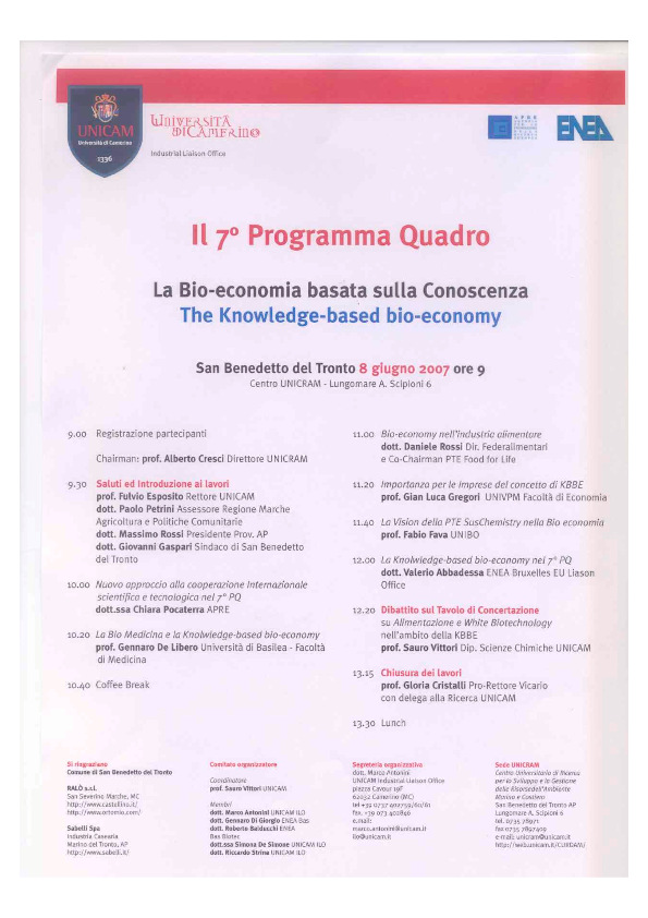 RISORSE UMANE Chimica, Agraria, Biologia, Ingegneria, Fisica, Scienze e Tecnologie Farmaceutiche, Economia, Informatica Produzione Produzione Convergenza delle competenze CONVERGENZA DELLE