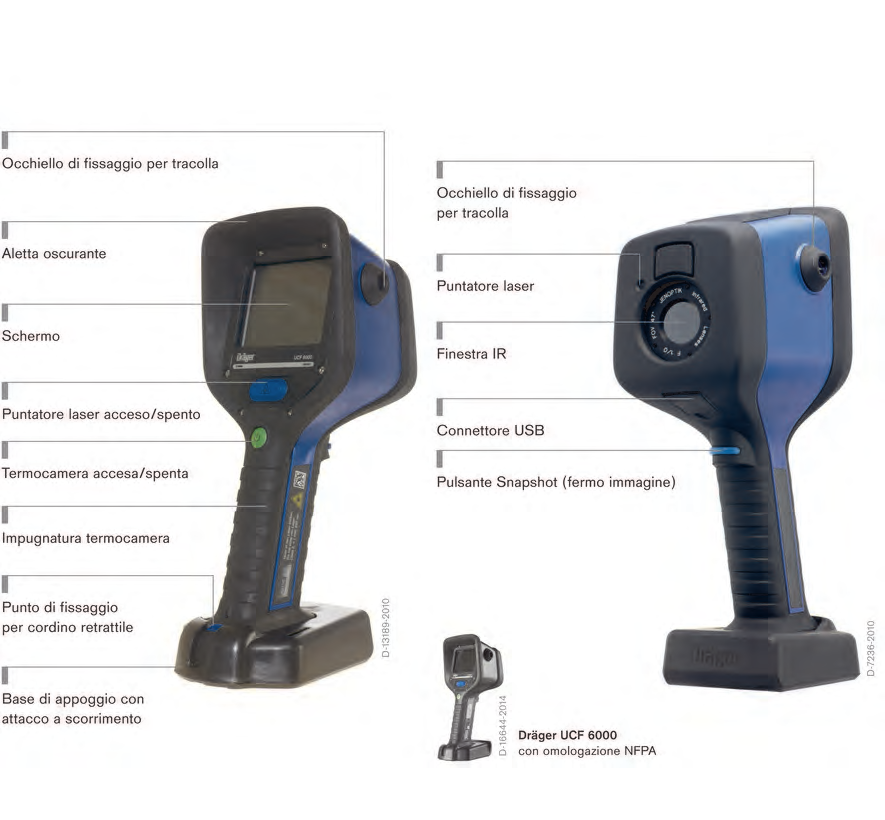 Dräger UCF 6000 Termocamera Facile da utilizzare e con comandi controllabili con una sola mano, questa termocamera fornisce un'eccellente qualità d'immagine persino nelle