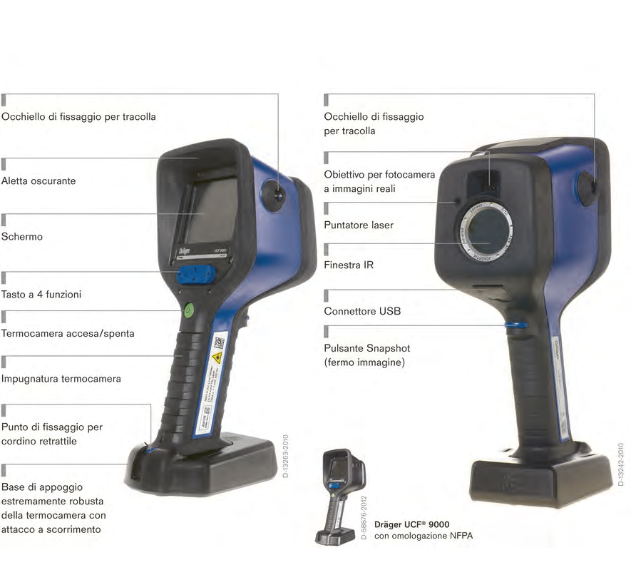 Dräger UCF 9000 Termocamera Per avere sempre tutto sotto controllo: La termocamera Dräger UCF 9000 riunisce in un unico dispositivo le funzioni di una videocamera digitale e di una termocamera.