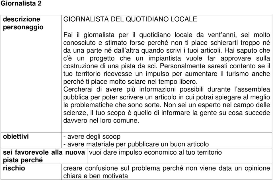 Personalmente saresti contento se il tuo territorio ricevesse un impulso per aumentare il turismo anche perché ti piace molto sciare nel tempo libero.