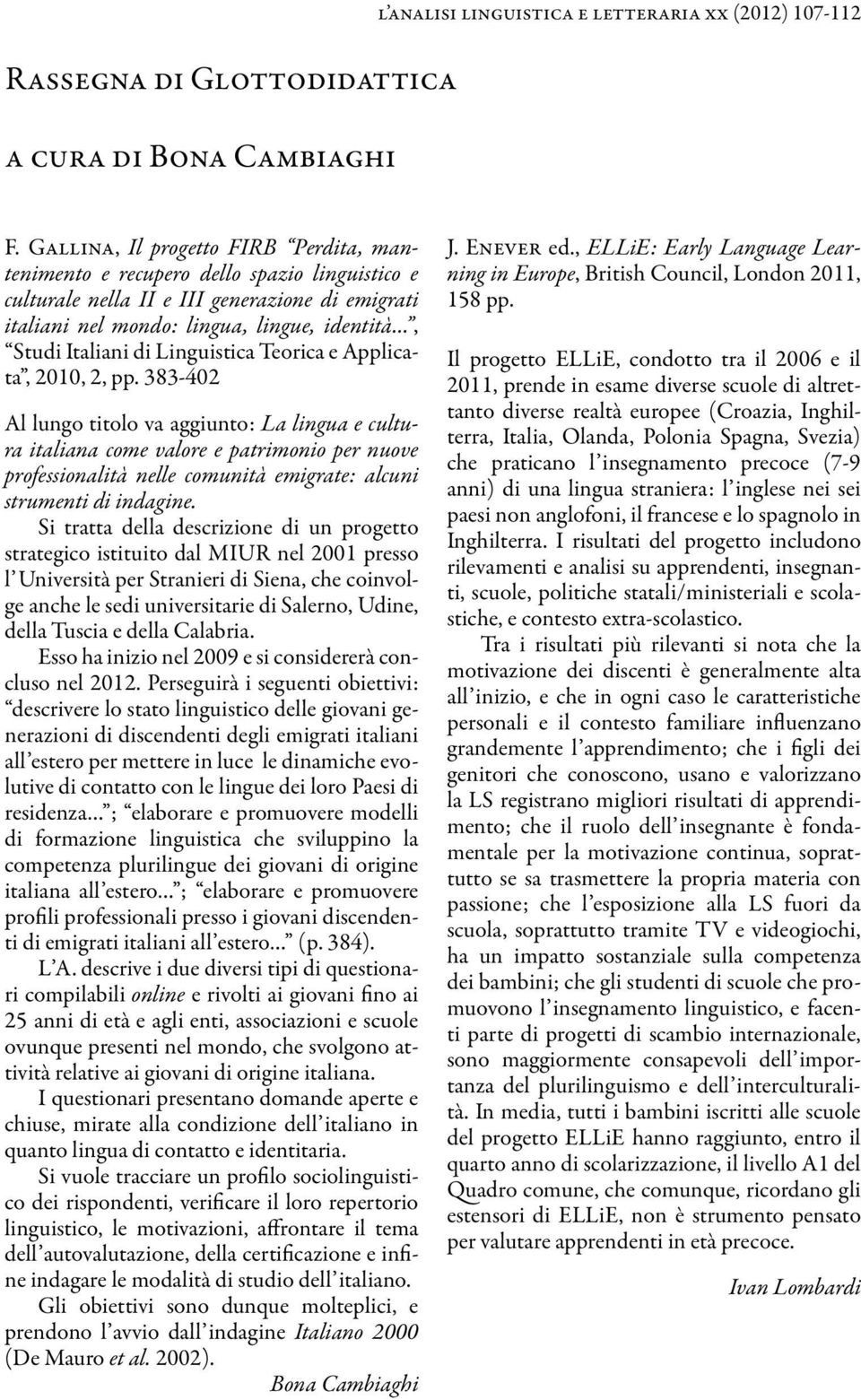 Linguistica Teorica e Applicata, 2010, 2, pp.