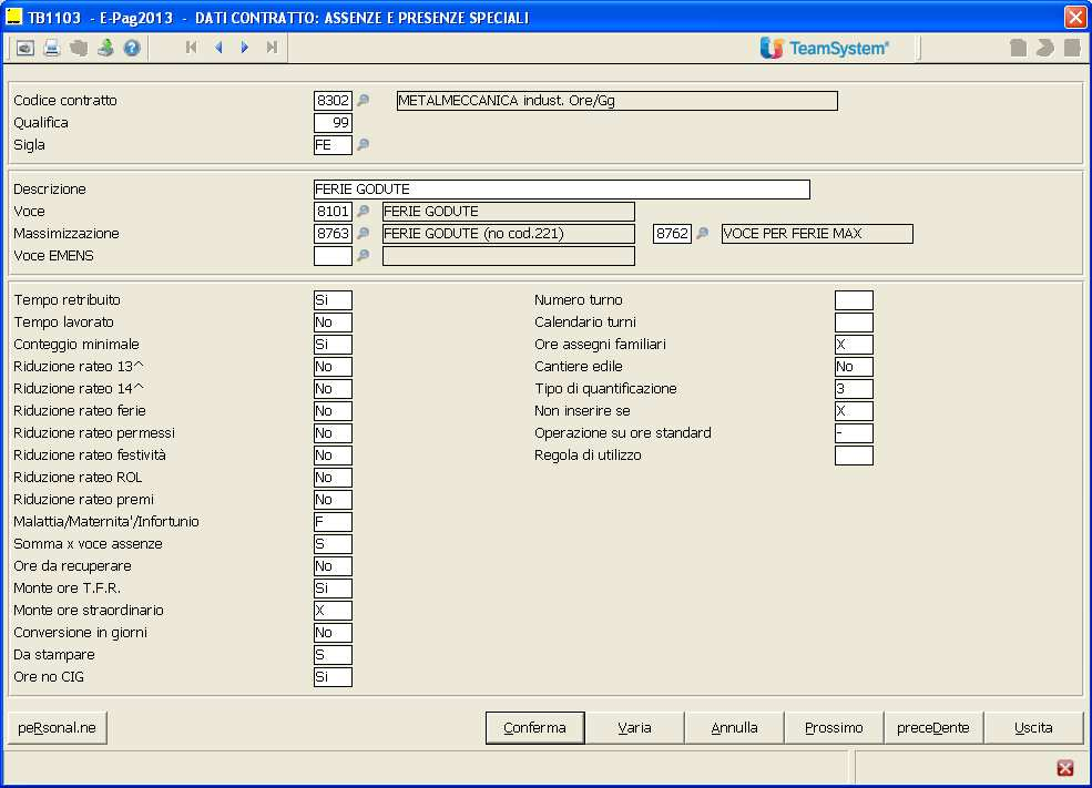 Archivi di base Tabelle procedura TB110