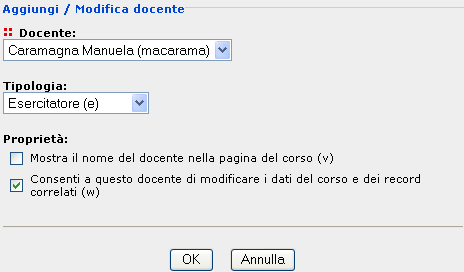 15 di 73 menu a tendina. Associare quindi una tipologia al docente (NOTA BENE: le tipologie sono personalizzabili nel tab Opzioni della Configurazione sito).