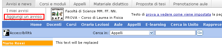 52 di 73 COME INSERIRE DEGLI AVVISI Gli avvisi possono essere di diverso tipo, in quanto gli amministratori del sito possono aggiungere tipologie che si adattano alla realtà in questione.