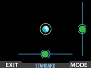 Normal (con impostazione predefinita) Non a livello A livello Repro (con impostazione predefinita) Non a livello A livello La livella così come visualizzata sul display del mirino.