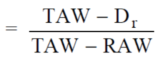 STIMA DELL EVAPOTRASPIRAZIONE REALE (Et c adj ) Per Dr > RAW, K s Et c adj = ET0 x K c x K s ET 0 K c ET c D r K s Etc adj 0 1 5 1,2 6,0 40 1 6,0 2 5 1,2 6,0 46 1 6,0 3 5 1,2