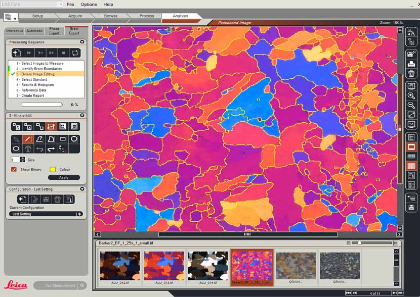 VARIETÀ DI tecniche AVANZATE per l'analisi di grani Con il software Leica Grain Expert sono rese a disposizione dell'operatore numerose tecniche per l'analisi della dimensione di grani utilizzabili