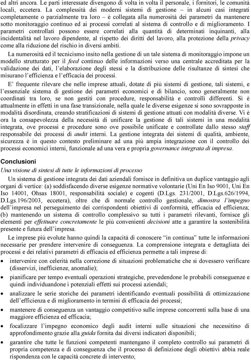 processi correlati al sistema di controllo e di miglioramento.