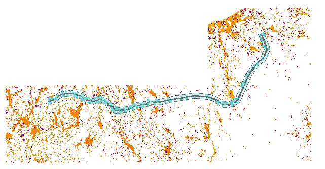 Figura 3 - Fasce di rispetto riportate su cartografia CTR su ArcGis.