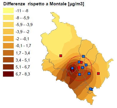 Rappresentatività spaziale della stazione PT-Montale (Indagini ad hoc di ARPAT) Nella tabella seguente sono indicate le stazioni ed i Comuni dell area di superamento.