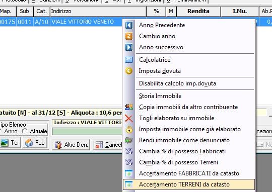 A tal proposito, per venire incontro al complesso caricamento di tutte le particelle terreni all interno della posizione contribuente, abbiamo aggiunto una funzione nella gestione degli immobili