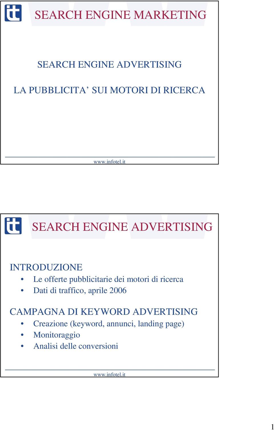 motori di ricerca Dati di traffico, aprile 2006 CAMPAGNA DI KEYWORD ADVERTISING