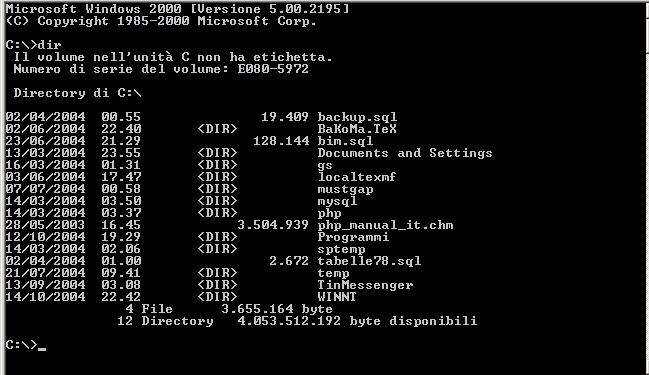 Il D.O.S. Acronimo di: Disk Operating System Prima uscita: 1981.