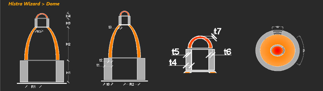 o Selezionare l opzione Drum bottom per definire la geometria del tamburo di base: H 1=altezza del tamburo di base; t 0=spessore del tamburo di base al piede; t 1=spessore del tamburo di base in