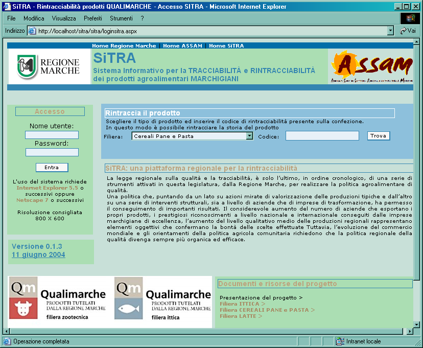 Figura 1 Home Page di SiTra 3.