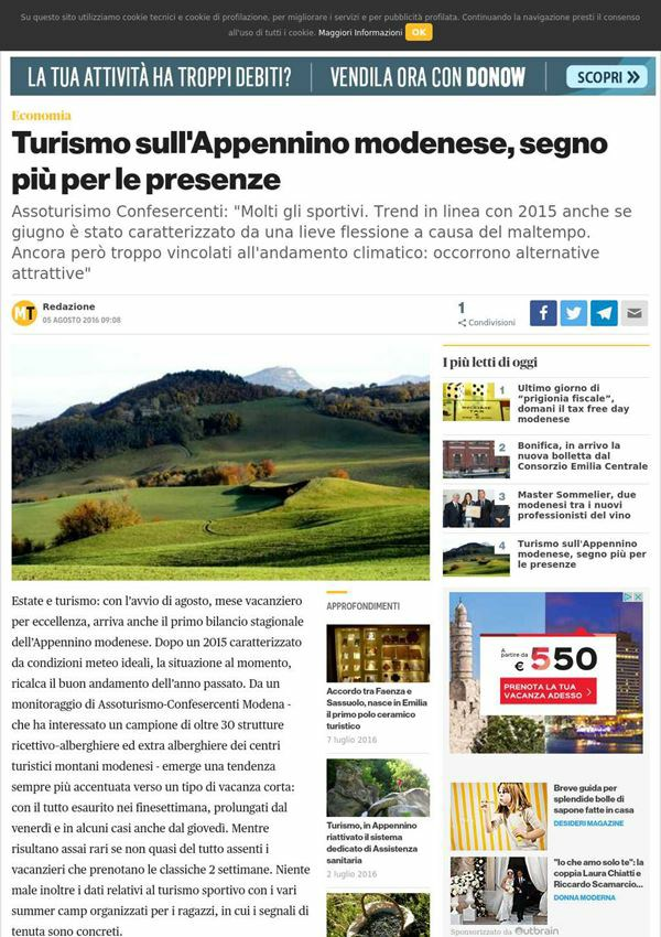 Modena Today Turismo sull' Appennino modenese, segno più per le presenze Economia Turismo sull' Appennino modenese, segno più per le presenze Assoturisimo : "Molti gli sportivi.