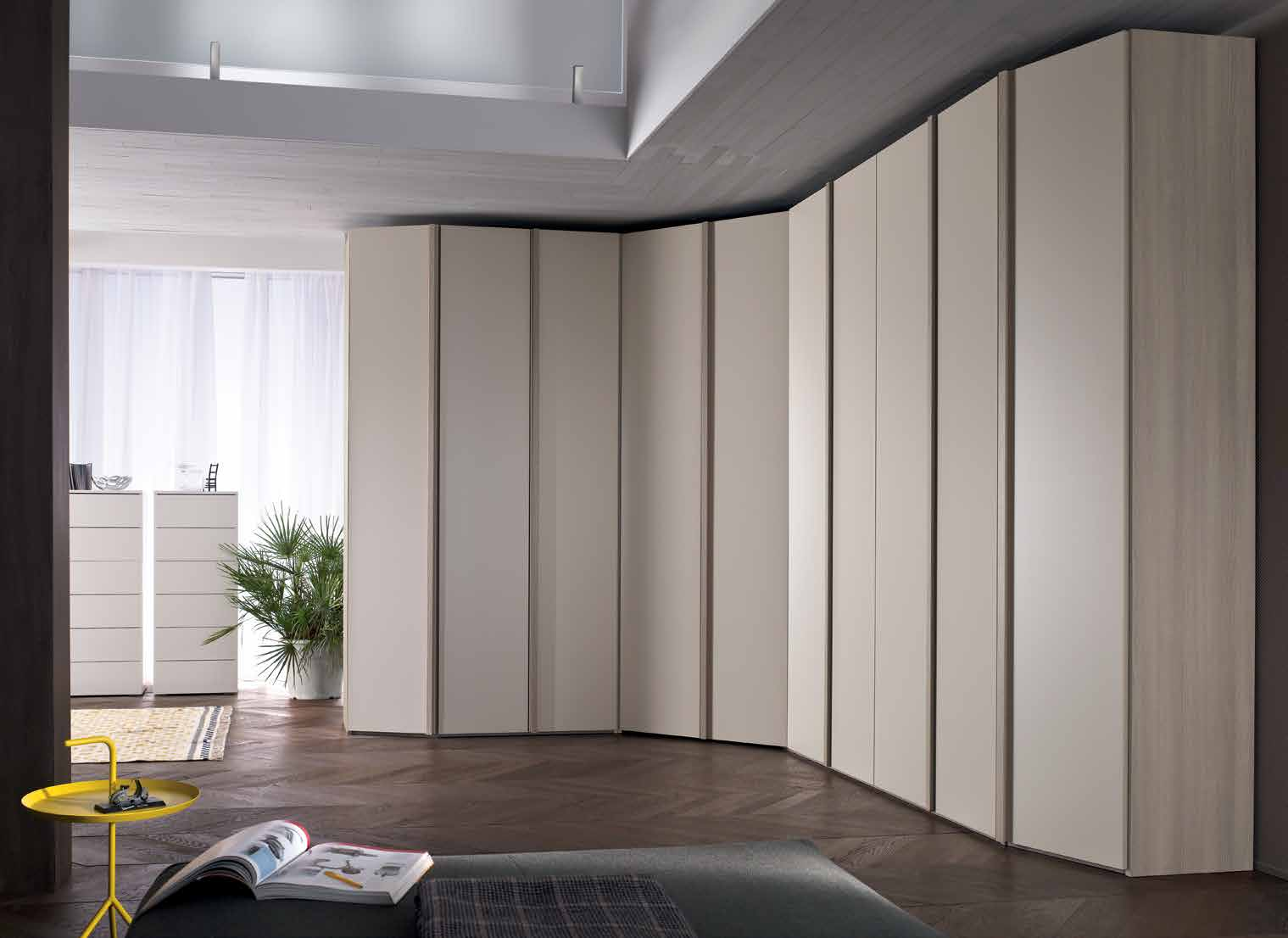 armadi battenti hinged door wardrobes top top composizione armadio con cabina e terminali struttura olmo naturale, ante tortora opaco e maniglia