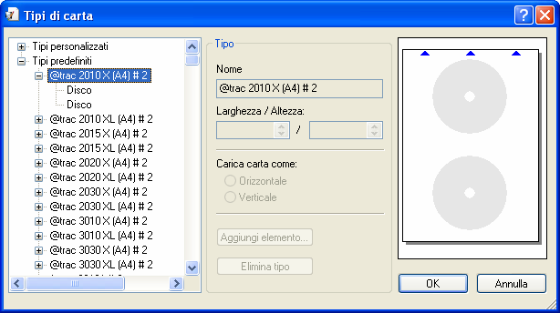 Impostazioni di stampa e tipi di carta Fig. 20: finestra Tipi di carta La finestra è costituita da tre aree.