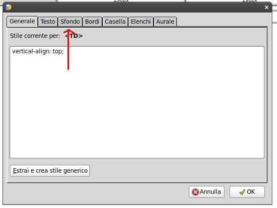 INSERIRE UNO SFONDO IN UNA CELLA DI UNA TABELLA Usare i fogli di stile (modalità suggerita dall'amico Silvio) Inserire la tabella e fare clic nella cella di sinistra: Nella