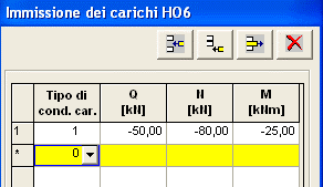 Carichi / Caratteristiche di sollecitazione Caratteristiche di sollecitazione È possibile l immissione di caratteristiche di sollecitazione da un massimo di 5 condizioni di carico nella condizione di