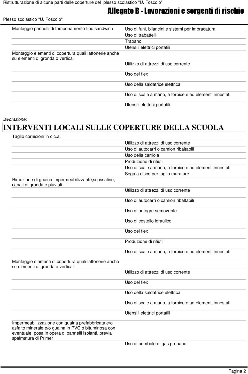 Sega a disco per taglio murature Uso di cestello idraulico Montaggio elementi di copertura quali lattonerie anche su elementi di gronda o verticali Impermeabilizzazione