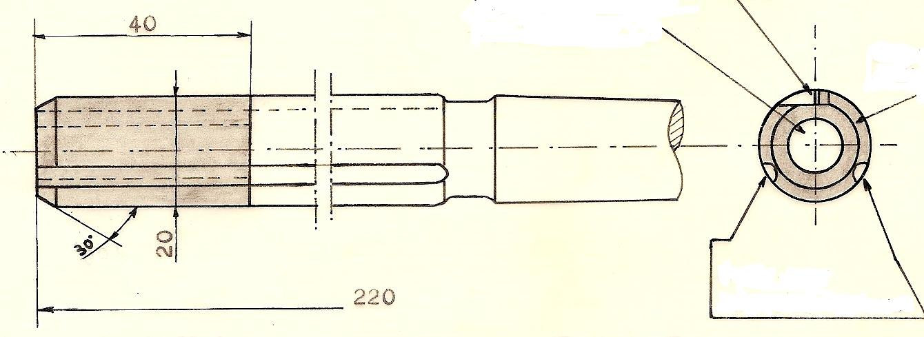 Il tagliente sull imbocco risulta formato da un quadretto f di entità variabile da 0,3 a 0,5 mm spogliato di 6 e di un altro tratto spogliato di circa 15 che serve a passare sullo smusso della guida