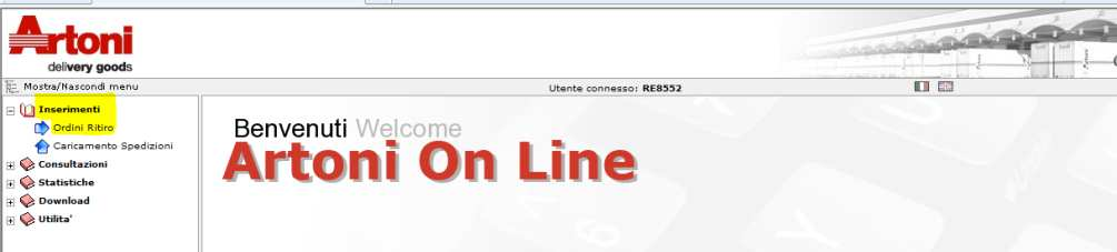 1. COME ACCEDERE AI SERVIZI ARTONI ON LINE Dal Sito Internet www.artoni.com accedere ai servizi Artoni On Line tramite l apposito pulsante.