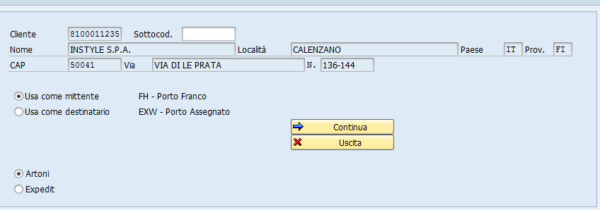 Si aprirà la maschera di SAP per l inserimento dell Ordine di ritiro. 2. INSERIMENTO ORDINE DI RITIRO DA PARTE DEL MITTENTE Il committente è mittente: ritiro presso il mittente.